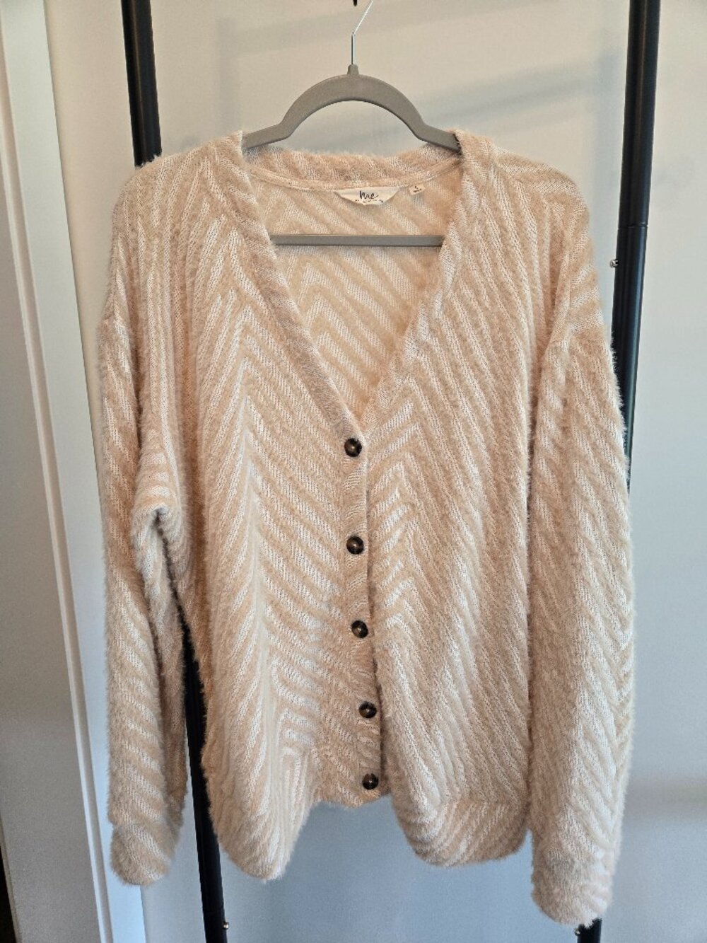 Me by Jennie Garth Sweater Cardigan Striped Cream Beige Large